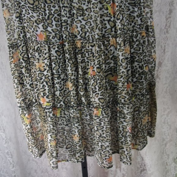Sara Studio Maxi Ruffle Tiered Skirt Black & Peach Leopard Design NWOT … - Picture 3 of 6